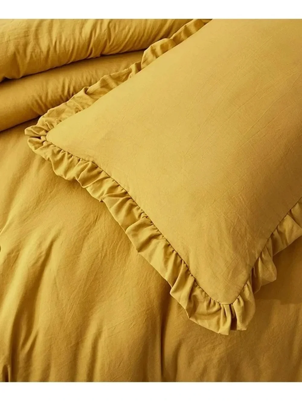 Mustard Yellow Ruffled king 3 piece Comforter Set